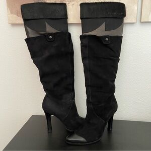 Manolo Blahnik Suede Leather Pony Hair Heels Hight Boots